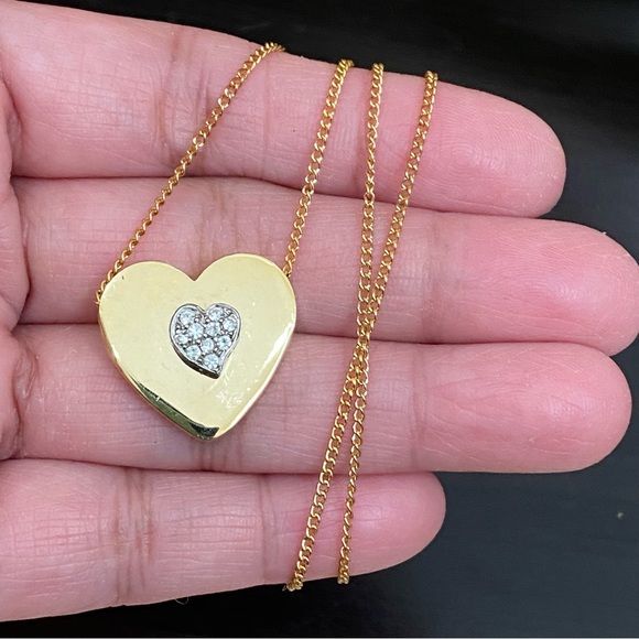 Unsigned Gold plated Slider Heart CZ Stones 18” Necklace - Picture 7 of 13